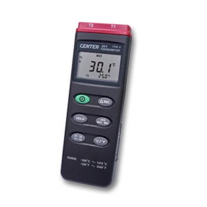 Center C301 dual input thermometer with dual display accepting k-type thermocouples.