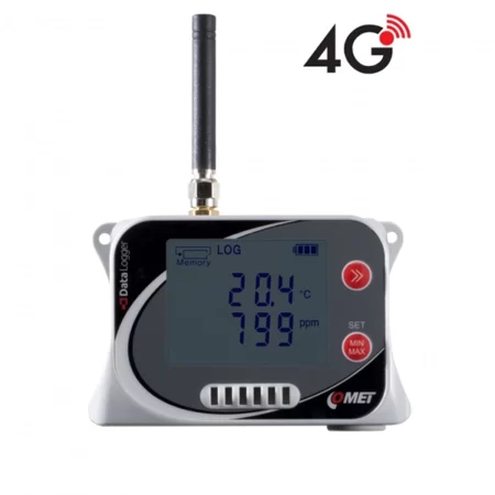 COMET U4440G IoT wireless temperature, relative humidity, CO2 and atmospheric pressure data logger with built-in 4G modem.