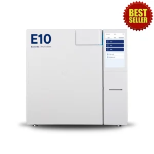 Euronda E10 Class B autoclave, available in 18L and 24L models with complete traceability, 4” colour touch-screen display and E-Light system.